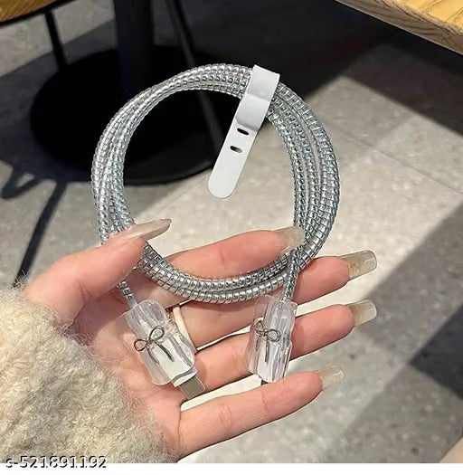 Transparent Silver Bow 3D iPhone Charger Adapter Cover