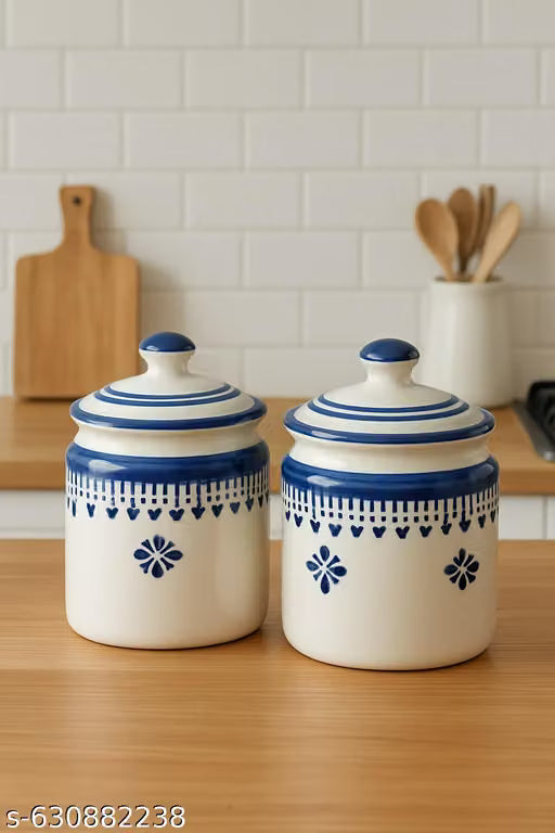 Set of 2 Ceramic Storage Jars with Lids, 500 ml Each