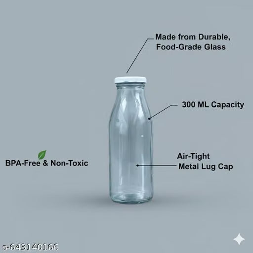 Set of 4 Glass Water Bottles with Airtight Metal Caps – 300ml