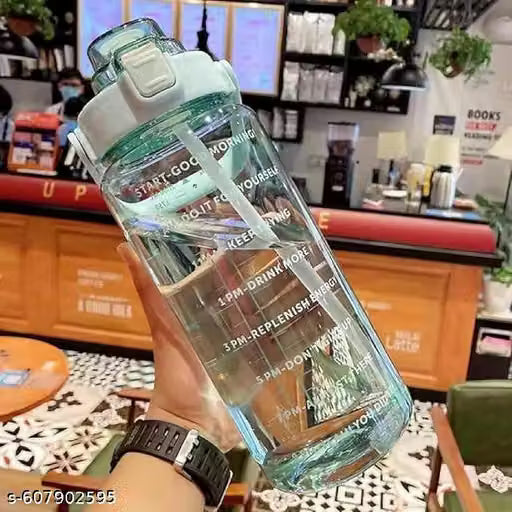 2L Motivational Water Bottle with Straw and Handle – Green