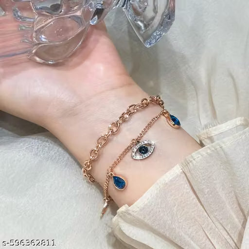 Blue Evil Eye Charm Rose Gold Bracelet