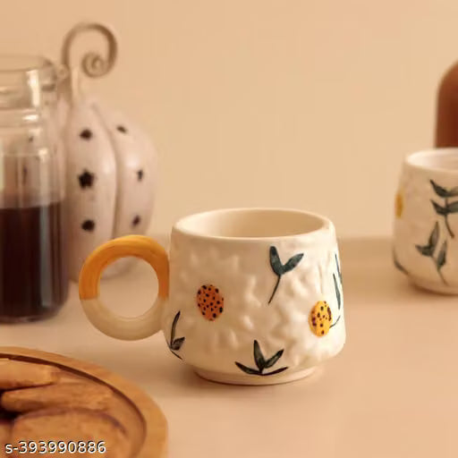 Mustard Yellow Daisy Design Ceramic Mug