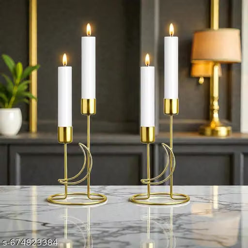 Golden Metal Moon Candle Holder Set, 2 Pieces