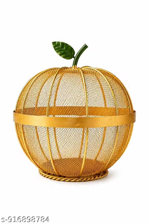 Apple-Shaped Golden Metal Mesh Fruit Basket