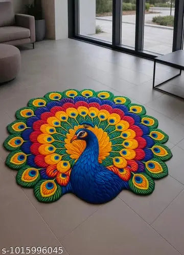 Premium Peacock Design Round Floor Mat 25x25 Inch