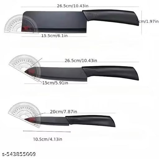 3-Piece Black Stainless Steel Kitchen Knife Set