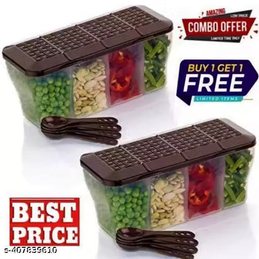4-Section Kitchen Storage Container Set with Spoons