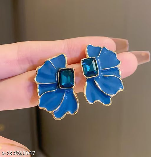 Navy Blue Flower Stud Earrings