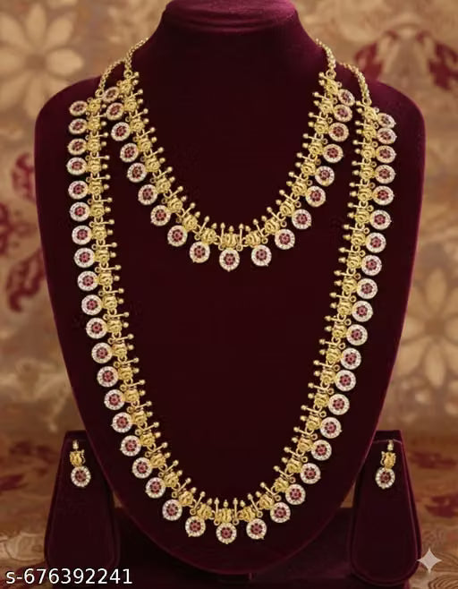 Matte Gold Double Layer Kemp Stone Necklace Set
