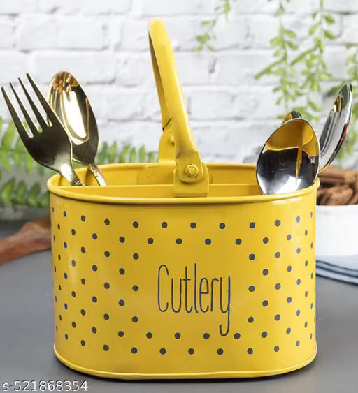 Yellow Polka Dot Kitchen Cutlery Holder Stand