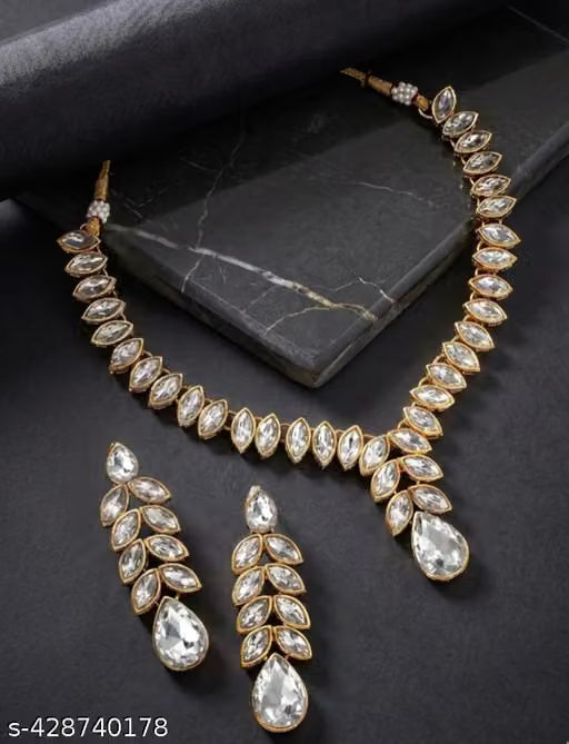 Gold Plated White Stone Kundan Necklace Set