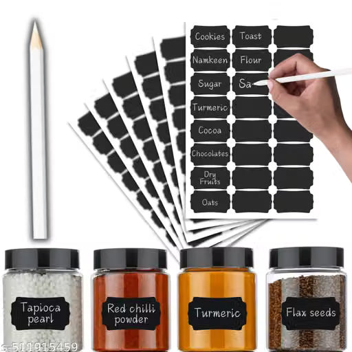NU4U Kitchen Jar Stickers Set Customized Name Sticker Labels kitchen stickers for jars Blank Black label maker Stickers for Kitchen Containers | Kitchen Labels for Jars | Kitchen Organizer Items