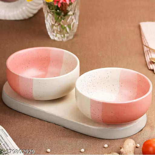 Pastel Pink and White Speckled Ceramic Serving Bowls, Set of 2