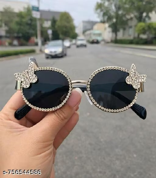 Gold Oval Crystal Detail Sunglasses