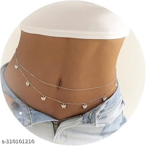 Women Silver Oxidised Kamarbandh Belly Chain