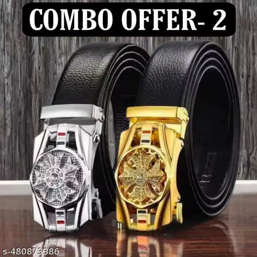 Men Faux Leather Formal and Casual Belt Set of Two