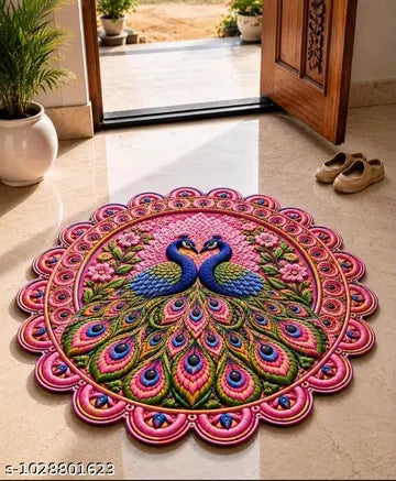 Rangoli Peacock Art Floor Mat