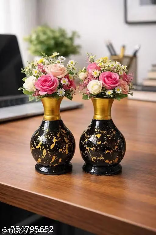 Black and Gold Plastic Flower Vases Set of 2