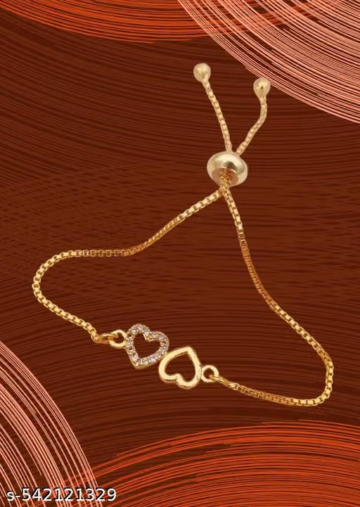 Gold Plated Heart Charm Adjustable Bracelet