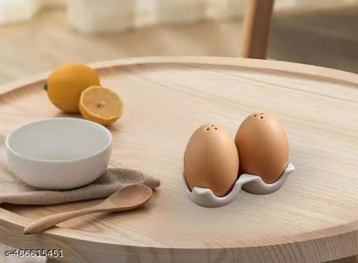 Ceramic Egg-Shaped Salt and Pepper Shakers with Holder