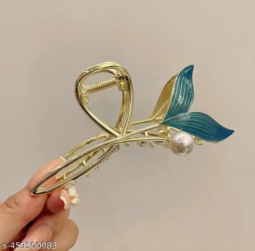 Silver Tone Embellished Metal Flower Hair Claw Clip
