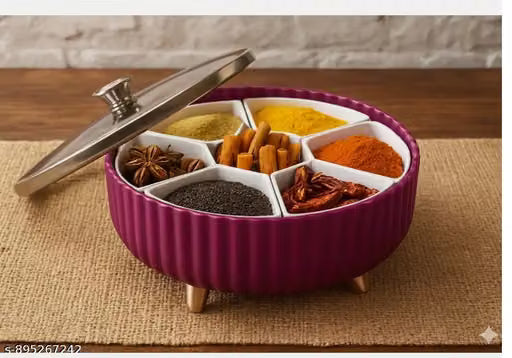 360° Rotating 7-Section Airtight Masala Box with Spoon