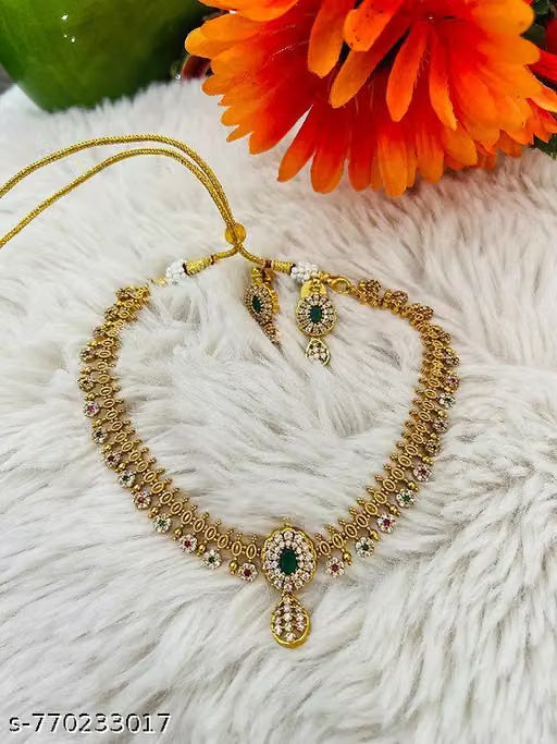 Gold Plated American Diamond Traditional Haram Set