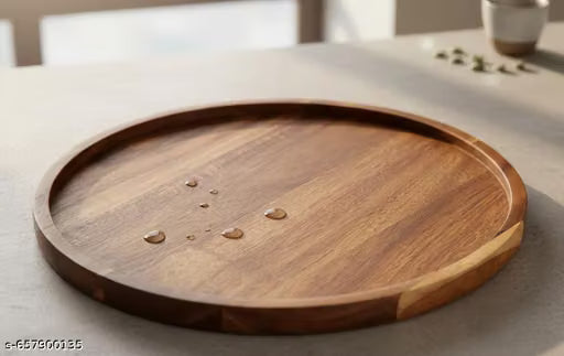 Round Decorative Serving and Storage Tray, Brown and White
