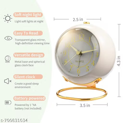 White Analog Bedside Alarm Clock with Night Light
