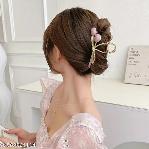 Purple Tulip Metal Hair Claw Clip