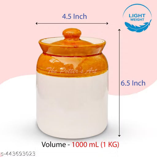 1000 ml Ceramic Pickle Jar for Achar and Food Storage