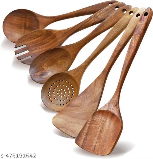 Neem Wood Cooking and Serving Utensil Set, 6 Pieces