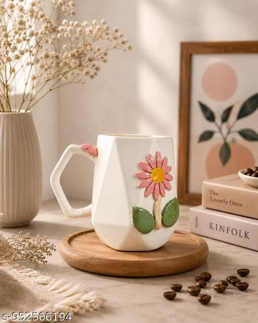 320ml 3D Floral Hexagonal Ceramic Coffee Mug