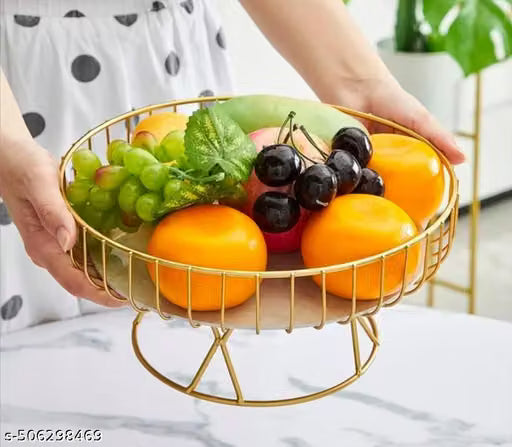 Golden Fruit and Vegetable Bowl with Stand