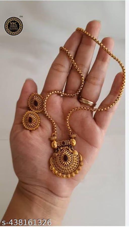 Gold Plated Pendant Haram with Matching Earrings