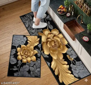 Flower Design 2 Pcs Kitchen Mats