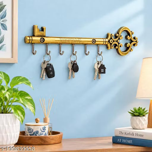 Antique Brass-Tone Key Holder with 6 Hooks