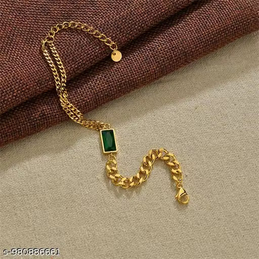 Double Chain Emerald Green Stone Bracelet