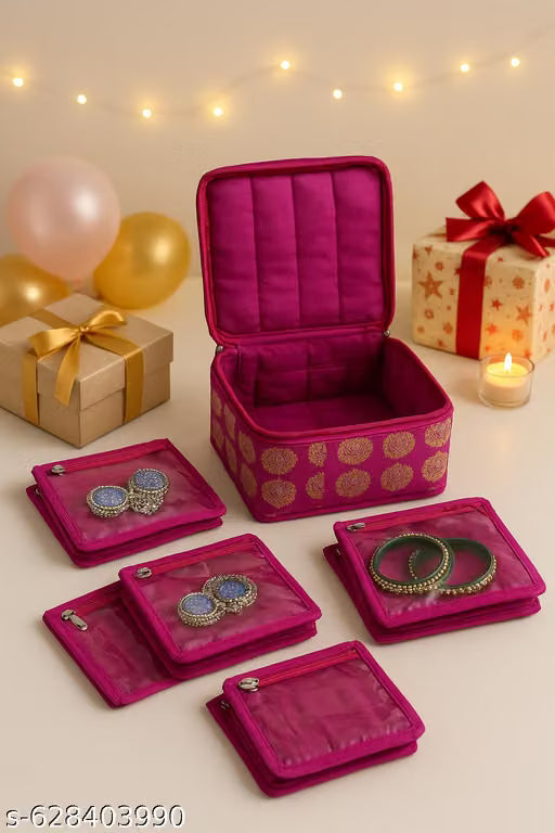Pink Jewellery Travel Organiser Kit with 10 Zipper Pouches
