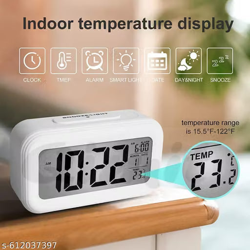 White Digital Alarm Clock with Date Display