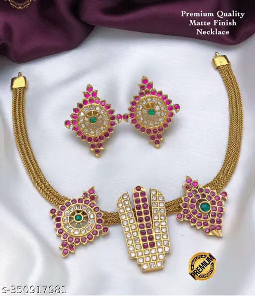 Matte Gold Shankh Chakra Temple Choker Set