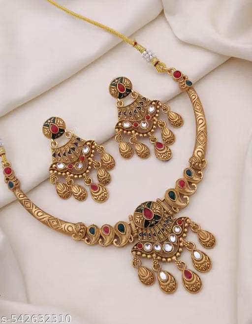 Gold Plated Traditional Artificial Stone Necklace Set