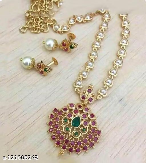 Gold Plated Pearl Detail Necklace and Earring Set