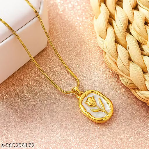 Gold Rose Flower Pendant Chain Necklace