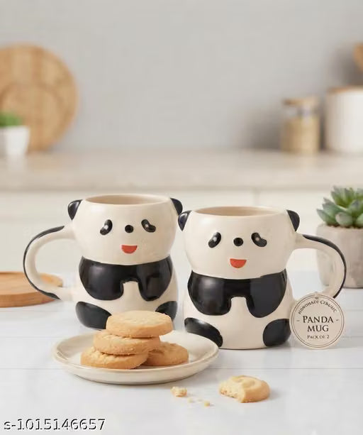 350ml Panda Design Ceramic Coffee Mugs – Set of 2