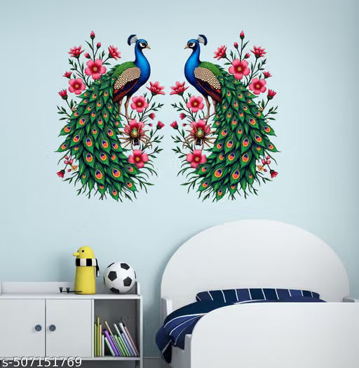 Ridit Creation ™ Two Peacock Wall Sticker For Home Decor , Living Room, Office, Bedroom, Etc