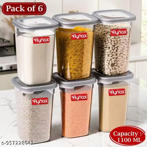 Set of 6 Airtight Square Plastic Food Storage Containers