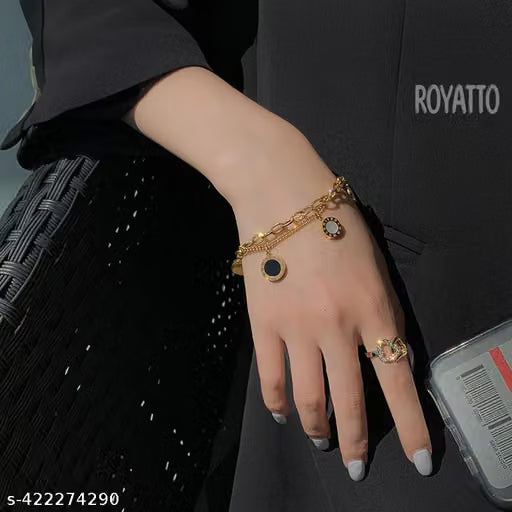 Black and White Roman Numeral Double Layer Bracelet