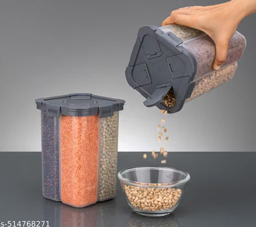 4-Section Airtight Kitchen Storage Container Set, 2000 ml