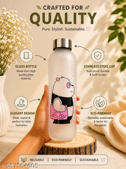 500ml Frosted Glass Cartoon Panda Water Bottle
